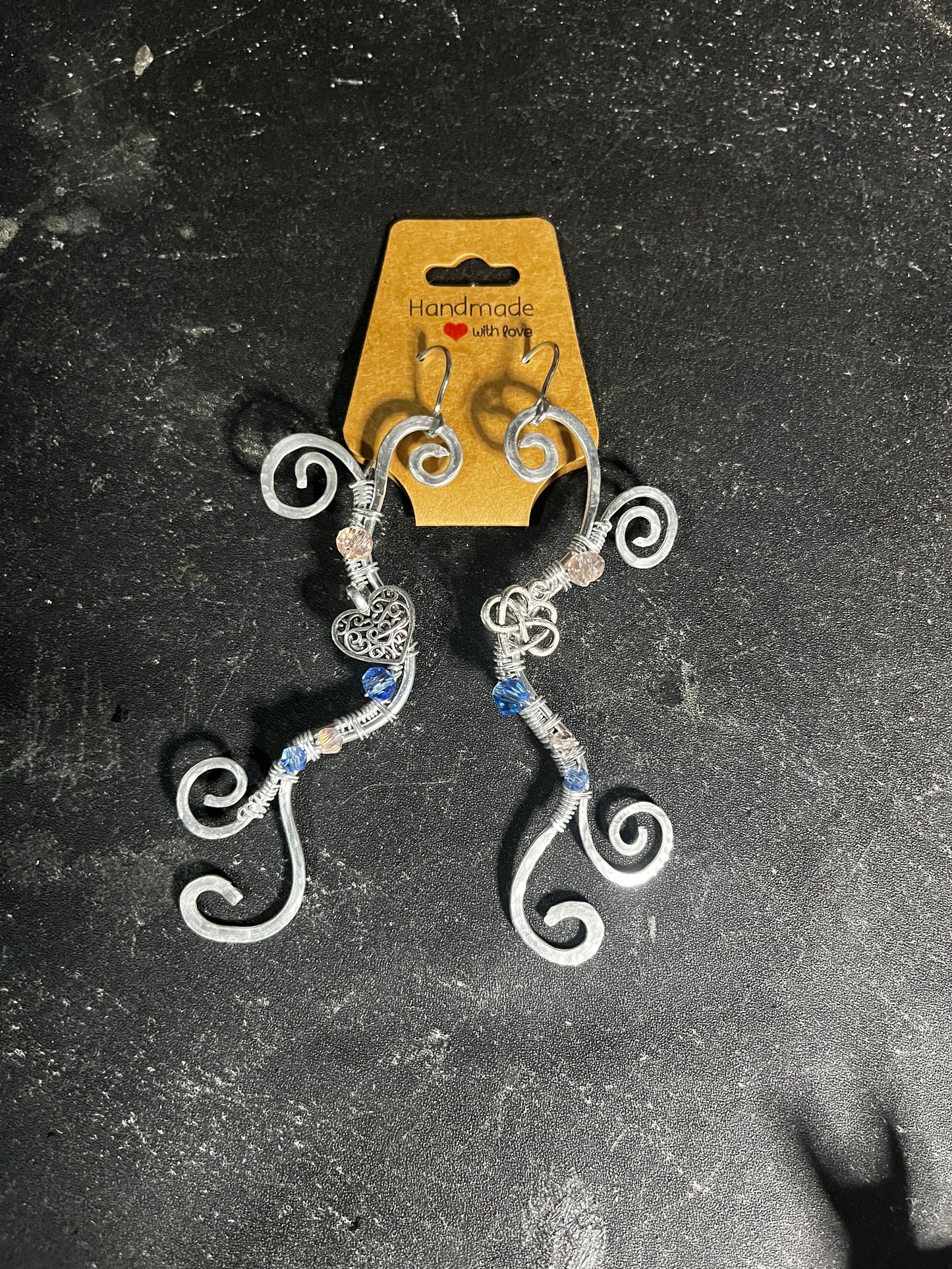 Enchanted Blue Spiral Heart Earrings