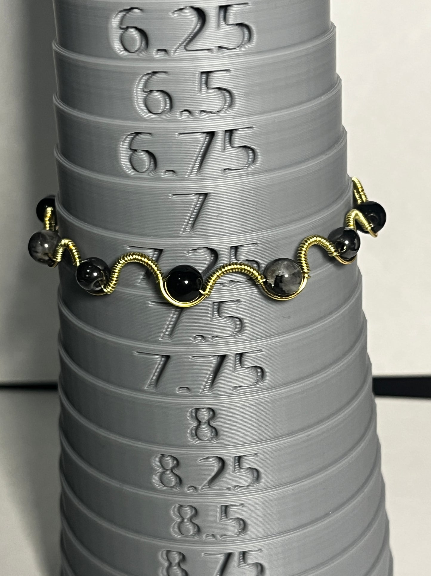 Larvikite & Obsidian Bracelet (sz. 7.25)