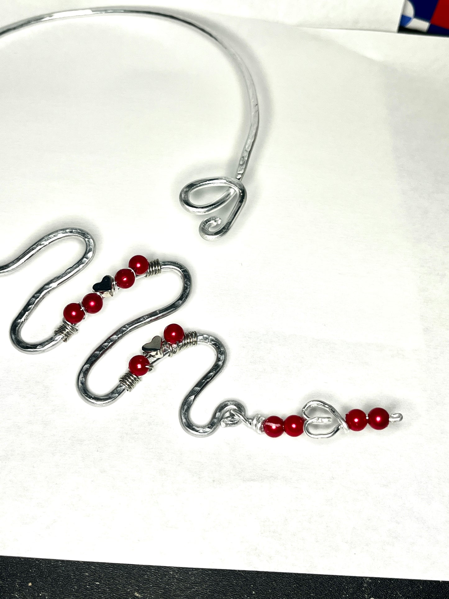 Crimson Heart Wire Cuff Necklace