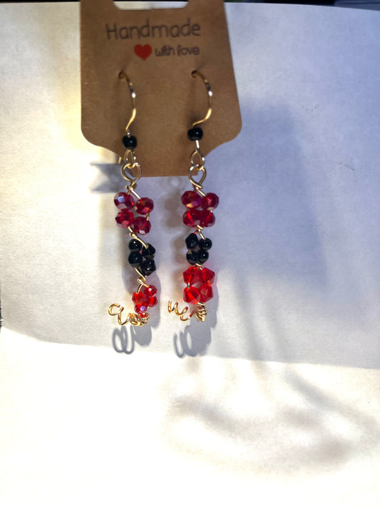 Red & Black Beaded Dangle Earrings