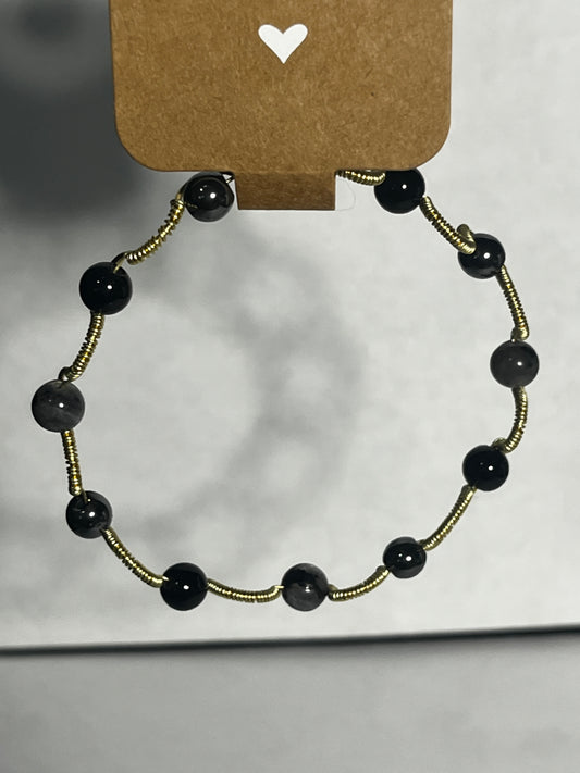 Larvikite & Obsidian Bracelet (sz. 7.25)