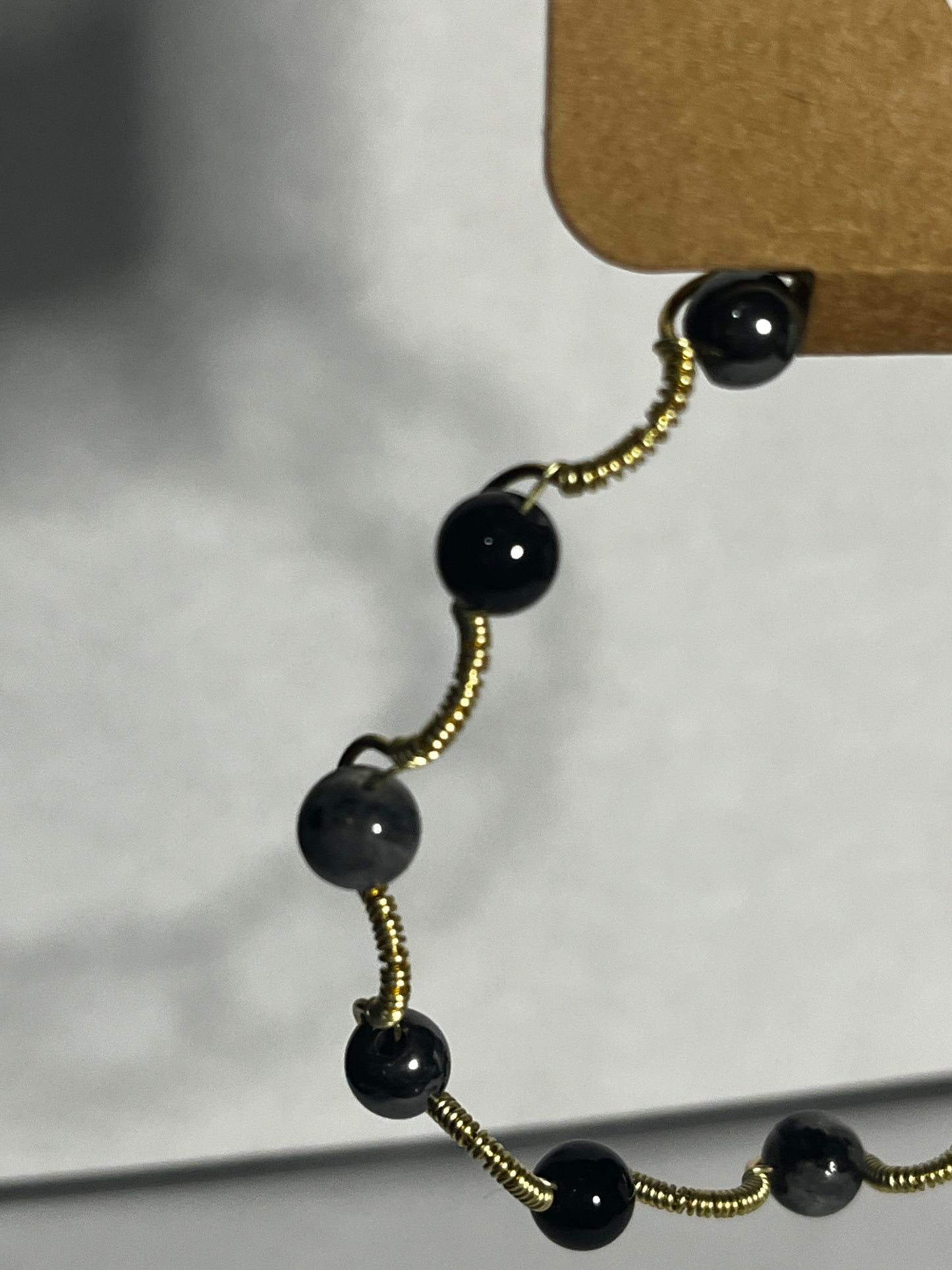 Larvikite & Obsidian Bracelet (sz. 7.25)
