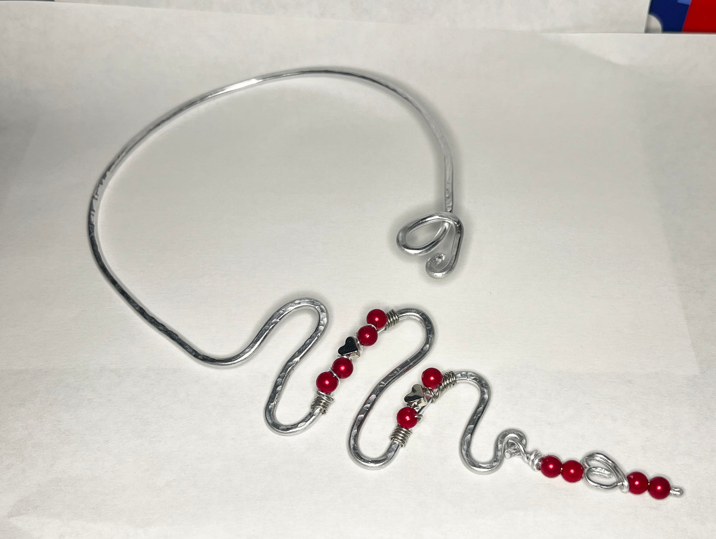 Crimson Heart Wire Cuff Necklace